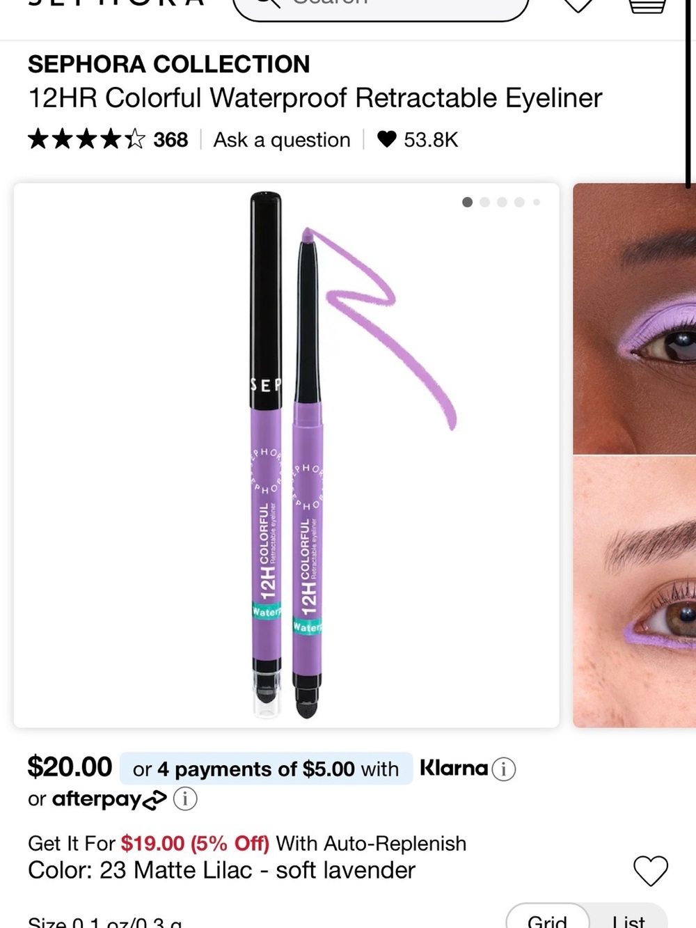 Sephora Collection 12HR Waterproof Retractable Eyeliner — Matte Lilac